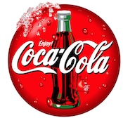 Small Coca-Cola logo with refreshing bottle of signature Coke Classic.