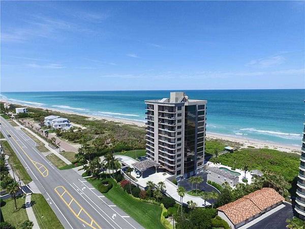 Aerial view of beach and building