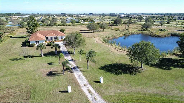 Aerial view of yard and house