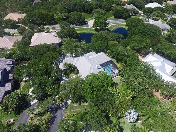 Aerial view of yard and house