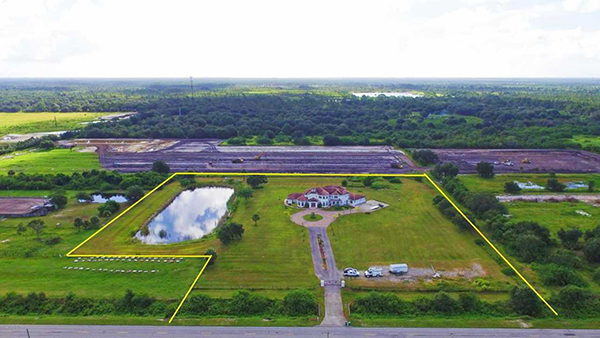 Aerial view of yard and house