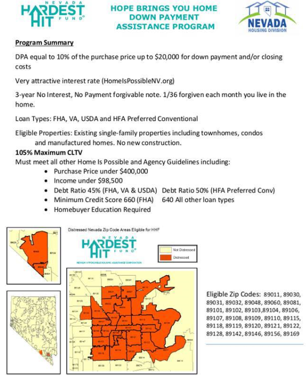 Hope Brings You Home Nevada Down Payment Assistance Program