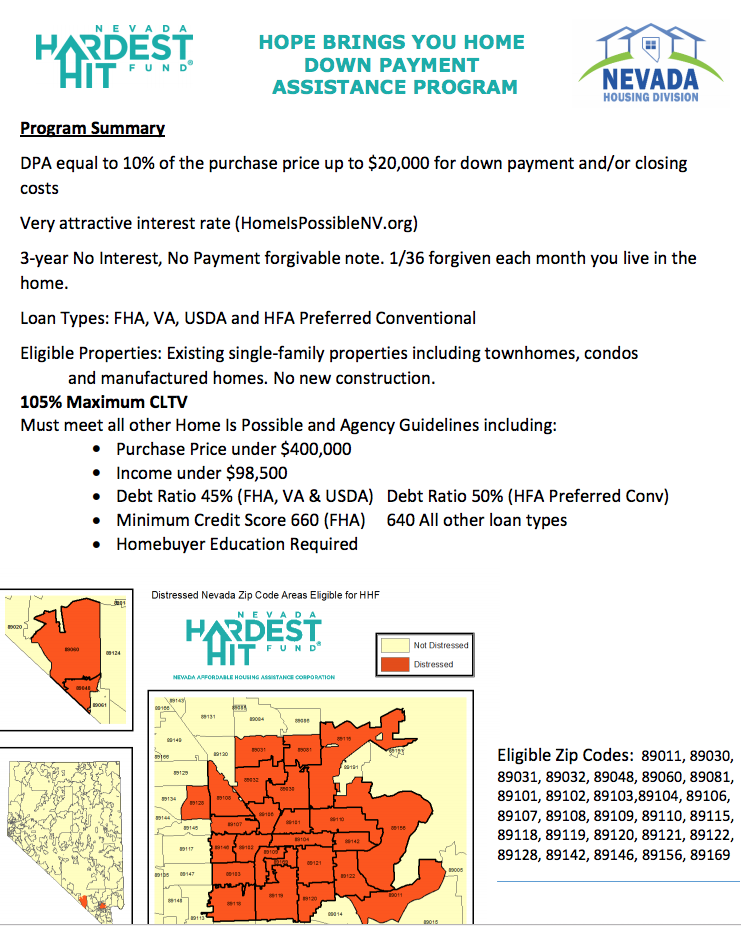 Hope Brings You Home Downpayment Assistance Nevada Hardest Hit Fund SeeVegasHomes