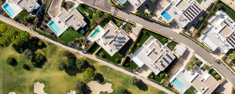 golf villas in gated community aerial view