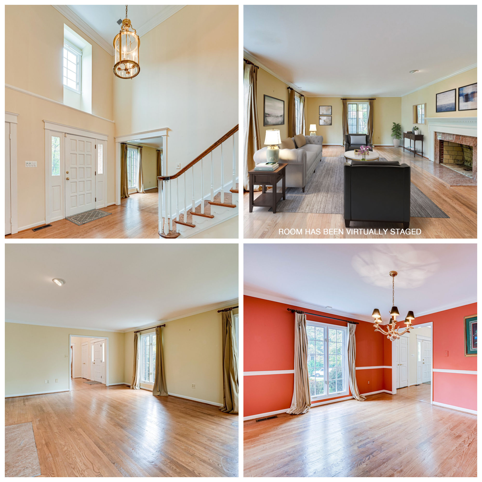 9220 Hidden Creek Dr, Great Falls- Foyer, Staged Living Room, and Dining Room