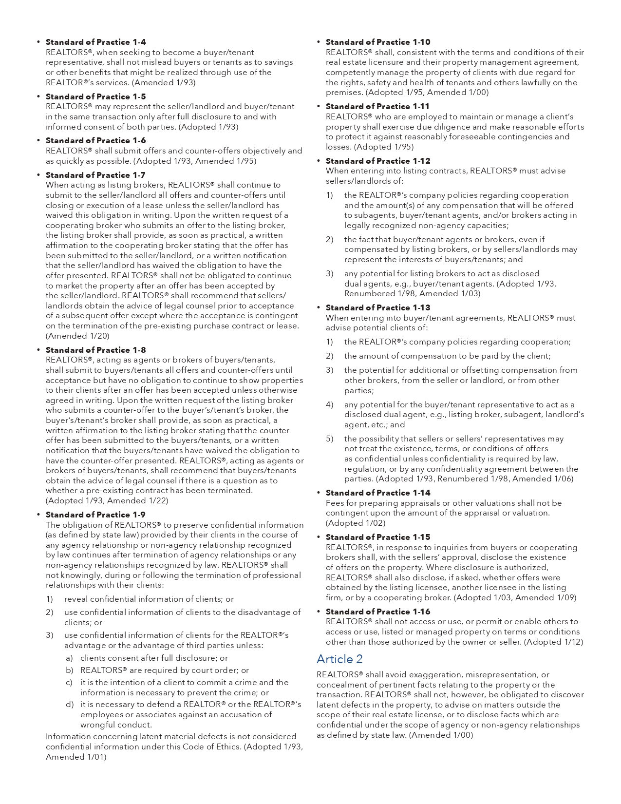 article 1 of the nar code of ethics addresses