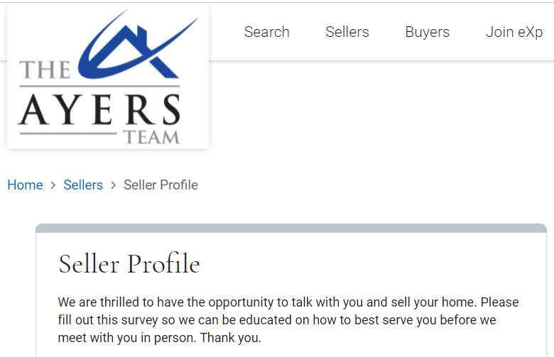 Seller Profile Form for The Ayers Team