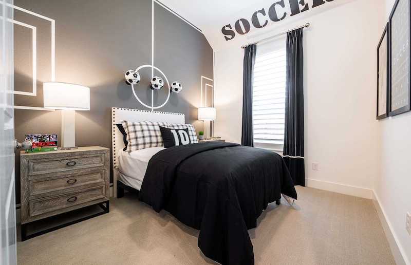 The soccer bedroom at the Highland model in Cambridge Crossing